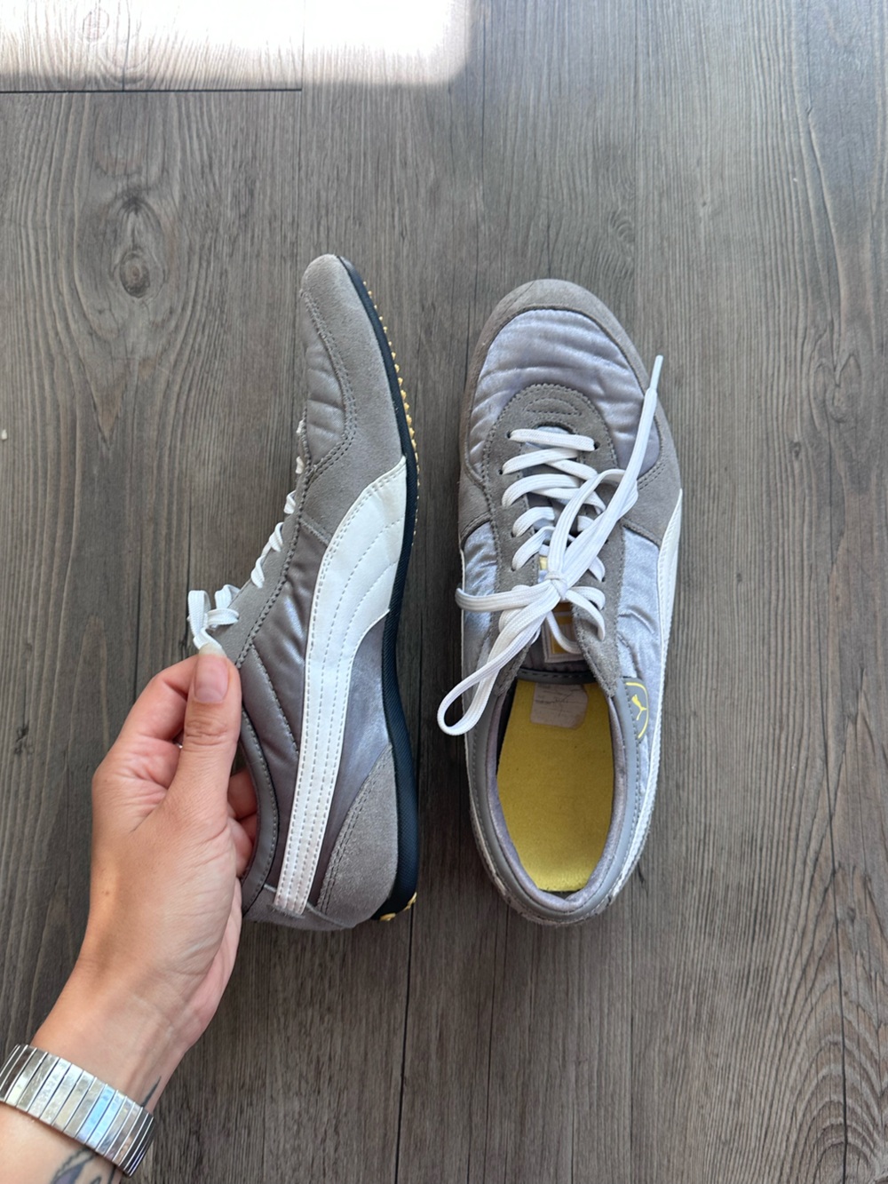 Puma Sport Sneakers Women’s 7.5 / 38 Gray Silver Suede Racing Shoes Rare